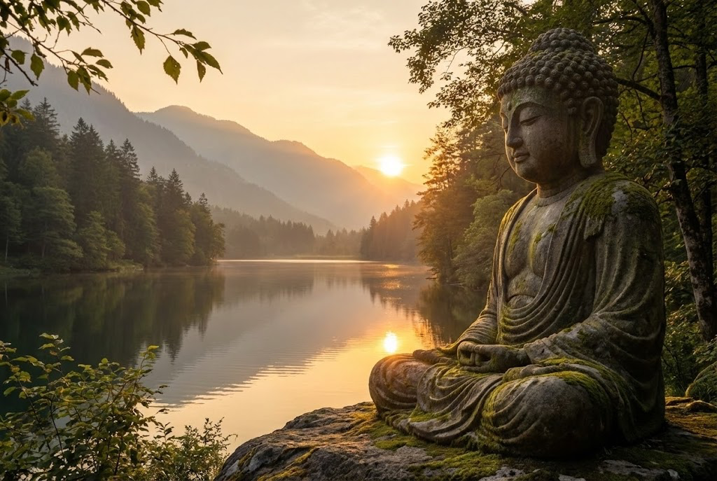 Buddha-Skulptur am See, Symbolmotiv